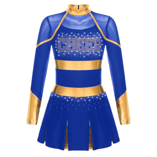 Costume vestito squadra bambina ragazza glitterato cheerleading colore contrasto uniforme - Foto 61 di 84