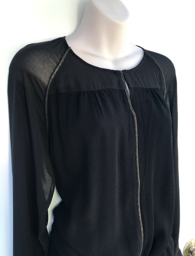 WAYNE COOPER Black Sheer Sleeve Mini Dress Gold Tone Trim sz 10 NWT Rrp $179.00 - Picture 2 of 9