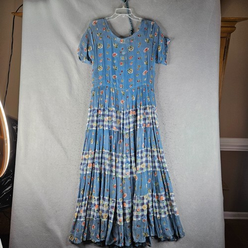 Vintage Bila Dress Womens Large Blue Floral Boho Maxi India Kaufmanns 90s Rayon - Picture 12 of 13