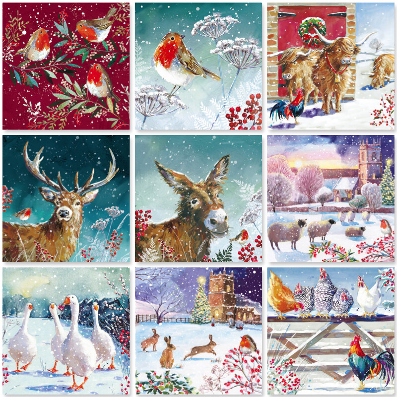 Festive Wildlife Classic Art Charity Weihnachten Packung mit 6 Karten von GBCC 9 Designs