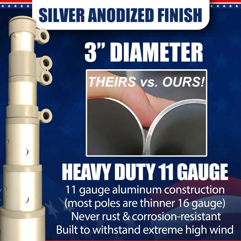 Poste de bandera telescópico Delta Pin-Lock de 20' y 25' (plateado) Foto 2 de 4