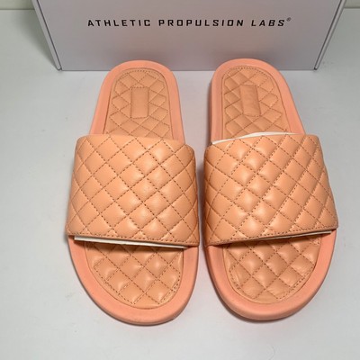 NEW APL Men’s Lusso Quilted Leather Neon Peach Slides Sz.13 APL Lusso Slide Sandals Leather Slip On Quilted Flats Neon  main image 3