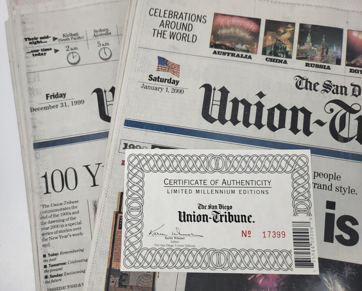 Jan 1 2000 & Dec 31 1999 San Diego Union Tribune Papers Y2K