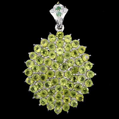 BIG 58x38mm REAL 4mm PERIDOT,EMERALD STERLING 925 SILVER CLUSTER ...