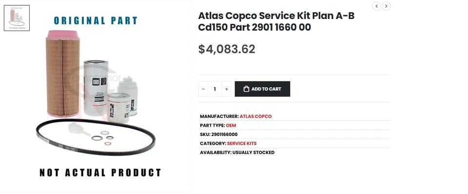 Kit de servicio original Atlas Copco Plan A-B CD150 parte 2901-1660-00 2901166000 Foto 3 de 4