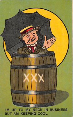 POSTKARTE DONALD MCGILL BIER THEMA ICH BIN BIS ZUM HALS IM GESCHÄFT COOL BLEIBEN