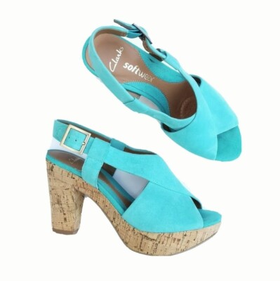 Clarks Softwear Clarks Blue Suede Wedge Sandals CLARKS Soft Wear