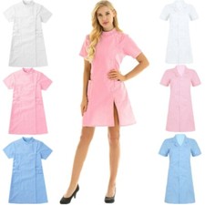 Solid Color Short Sleeve Lab Hospital Nurse Dress Scrub Coat Uniform Sleepwear