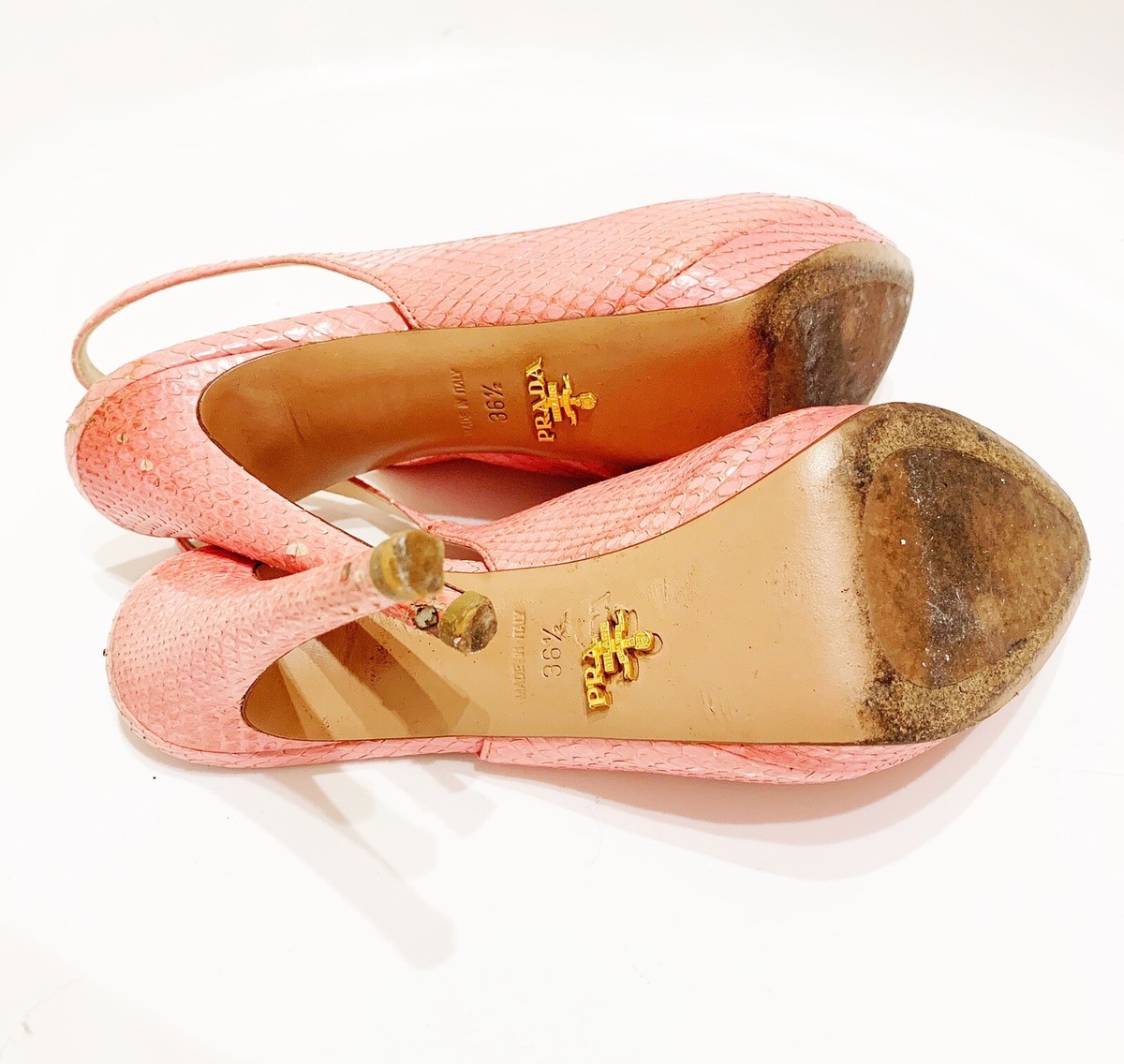 靴 PRADA python leather pumps pink PRADA - Pink Snakeskin Python Leather Peep Toe Slingback