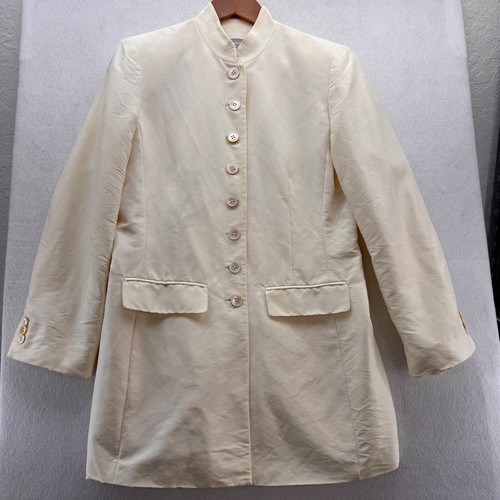Liz Claiborne Collection Silk Button Front Mandarin Collar Coat Ivory Size 10