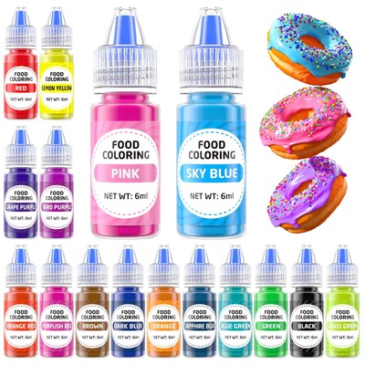 Food Coloring Cake Decorating Set - 16 Vibrant Color Food Grade Food Dye Liquid
