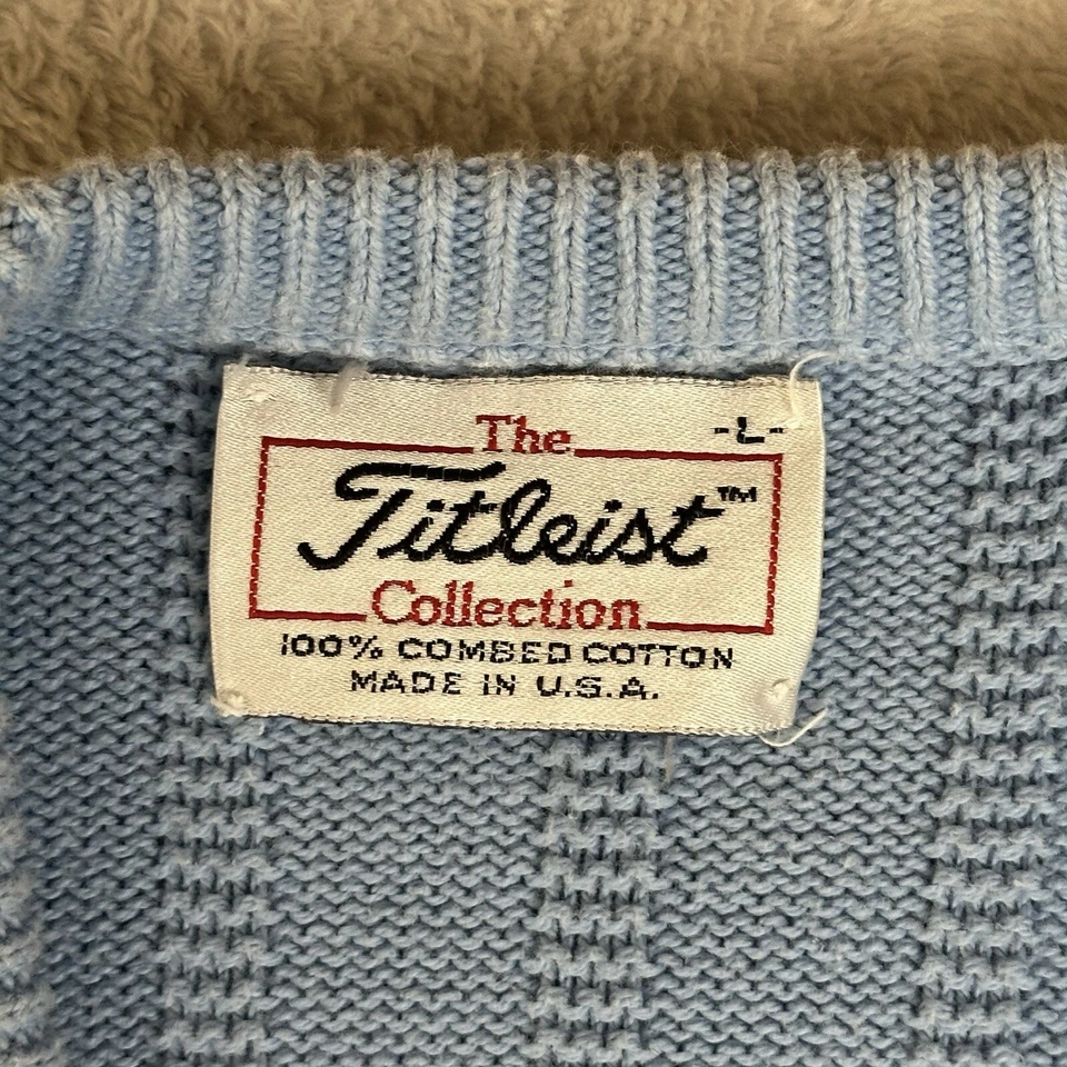 Винтажный мужской свитер для гольфа Titleist Collection размер L расчесанный хлопок синий опрятный сделано в США - Изображение 4 из 4