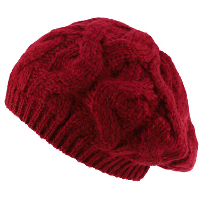 Women's Cable Twisted Knit Stretchable Winter Beret Beanie Hat - FREE SHIPPING