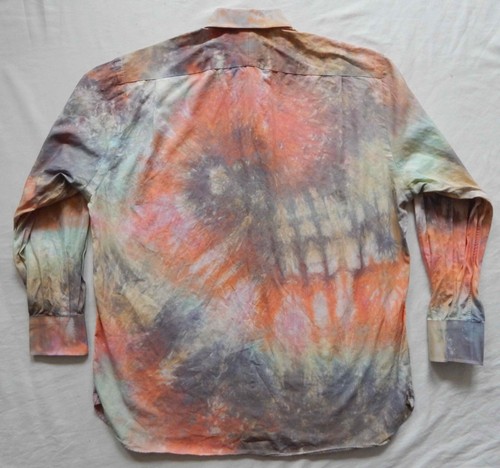 Tie Dye Orange Black Spiral Long Sleeve Button Up Dress Shirt - Large Mens Pink - Picture 2 of 7