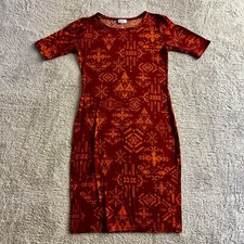Lularoe Dress Fitted Midi Aztec Print Size XS Red Orange