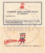 SUPERMAN JUNIOR DEFENSE LEAGUE OF AMERICA MEMBERSHIP CARD - VINTAGE REPRINT