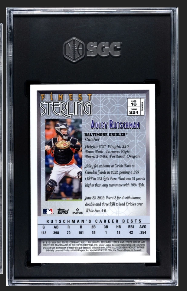 2023 Topps Finest Flashbacks - Adley Rutschman - Rookie Sterling #16 - SGC 10 - Image 2 of 2