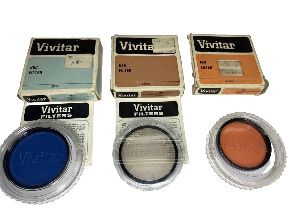 Vivitar Avigon Set 4 Camera Lens Filters Blue 80C, Orange FLB, Clear 81A Holders - Image 3 of 4