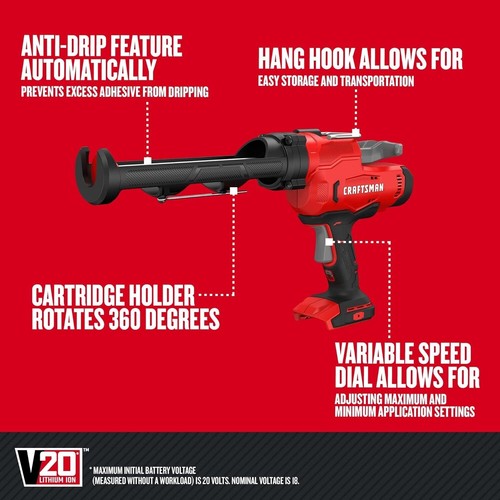 CRAFTSMAN V20 ,Gun No Drip , Cordless, anti-drip& + speed Tool Only (CMCE600B) - Picture 2 of 10