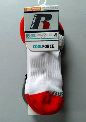 NIP ~Russell Cool Force 3-pk Men's No Show Socks~ 3 pair Gray & Black White