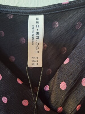 NWT Bec + Bridge Kylie Midi Slip Dress Black/Pink Polka-dots. Womens size 4  | eBay