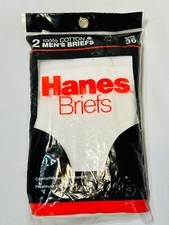 Vintage Hanes Briefs Mens 36 Preshrunk Cotton Tighty Whiteys Elastic Pack Of 2