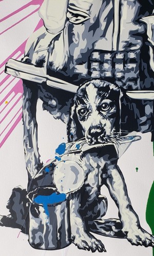Mr Brainwash Work well together Original Art 1/1 SIGNED boy girl dog Mixed media - Picture 4 of 12