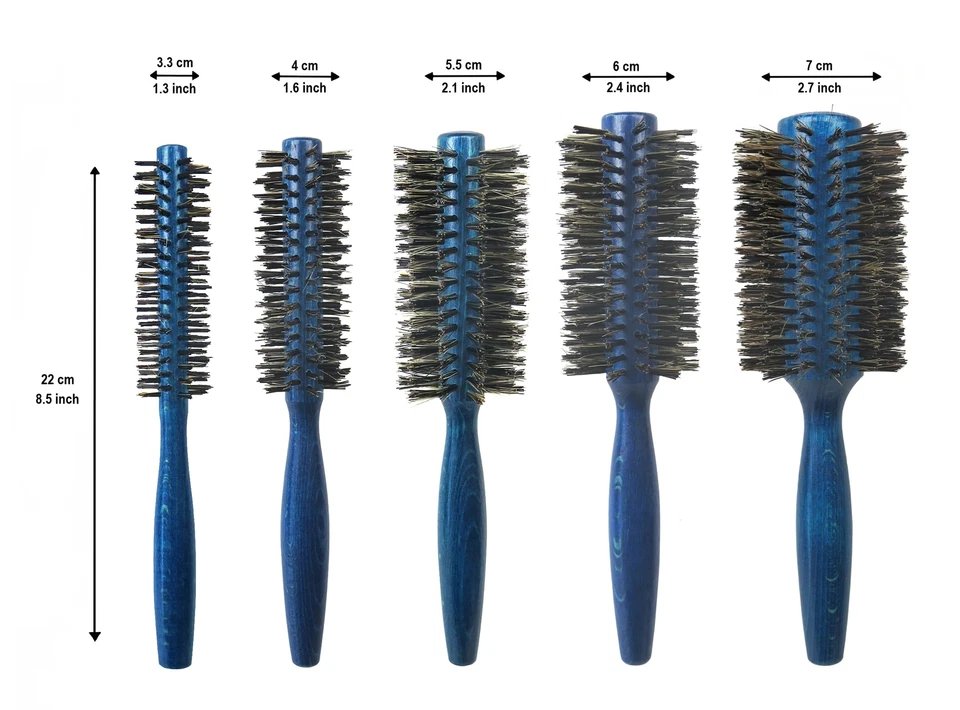 Cepillo de pelo redondo de cerdas de jabalí 100 % natural de 2,2" extra firme 55 M Foto 3 de 3