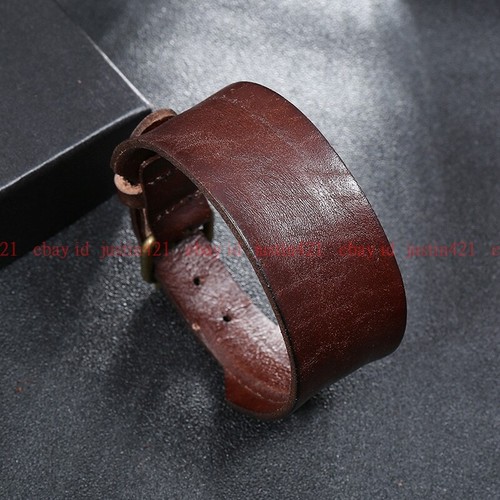 Men's Punk Wide Genuine Leather Belt Wristband Bangle Cuff Bracelet Adjustable - Picture 14 of 16