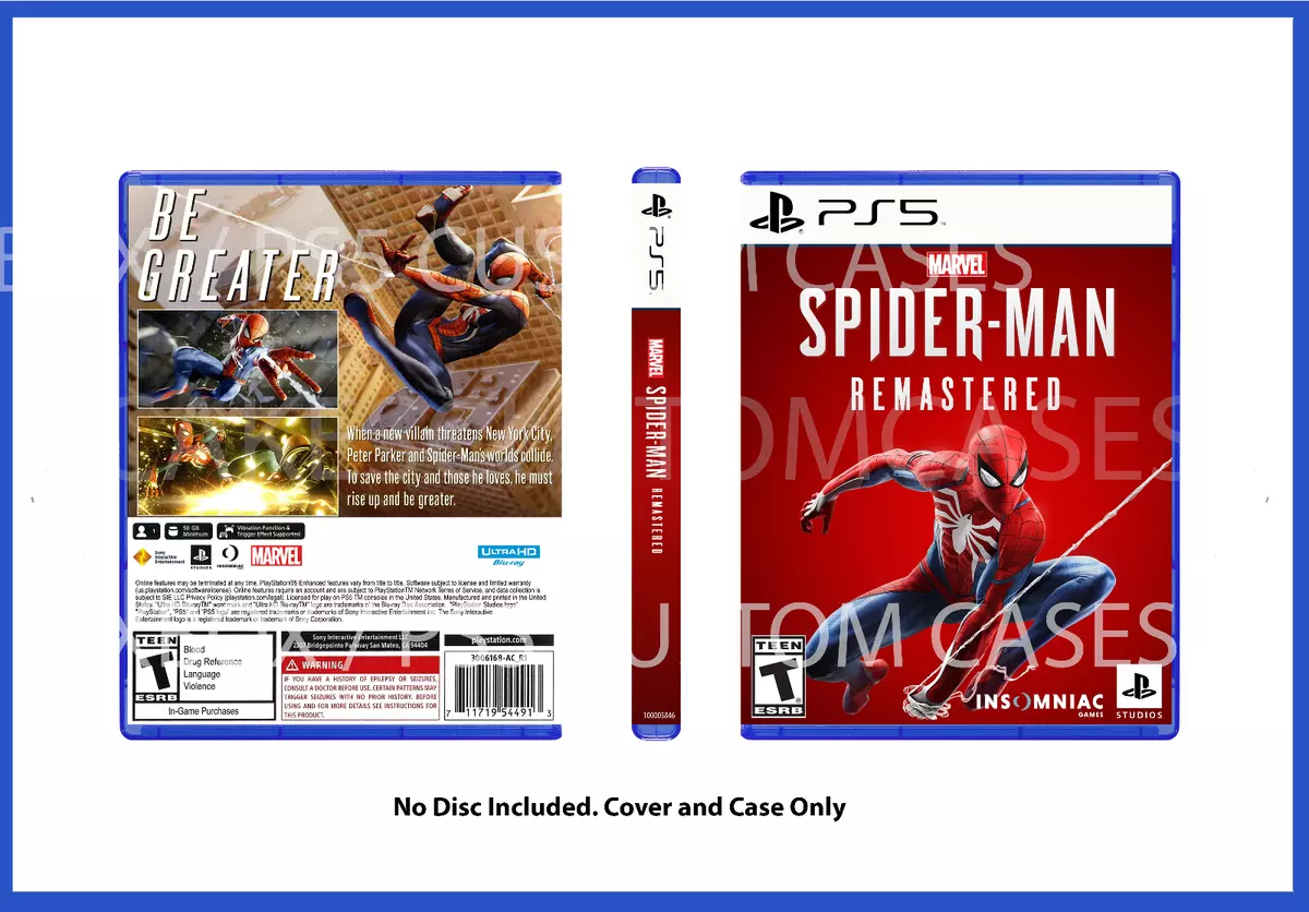 CUSTM CASE REPLACEMENT NO DISC Spider-Man Remastered PS5 SEE DESCRIPTION  711719529958