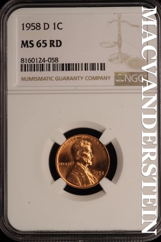 1958-D Lincoln Wheat Cent - NGC MS 65 RD - Brilliant Uncirculated  #SLE159