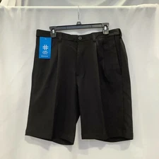 Haggar Mens Cool 18 Pro Gabardine Expandable Pleated Black Gray Chino Shorts 