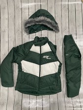 Vintage Womens Size L Nfl New York Jets Hooded Puffer Jacket Fur Removal Sleeve