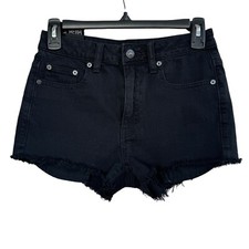 Talulu Aritizia SZ 25 Jean Shorts High-Rise Zip-Fly Frayed Hems Pockets Black