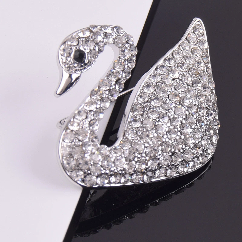 Лебедь птица брошь заколка для женщин серебро блестящий женщины ювелирные изделия хрустальные стразы - Изображение 4 из 4