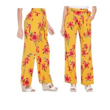 Guess Yellow Floral Wide Leg Flowy Pants With Belt for Summer. Women's Small