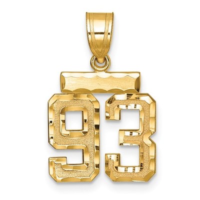 14k Yellow Gold Small Brushed Diamond-cut Number 93 Charm Pendant Mother Gift