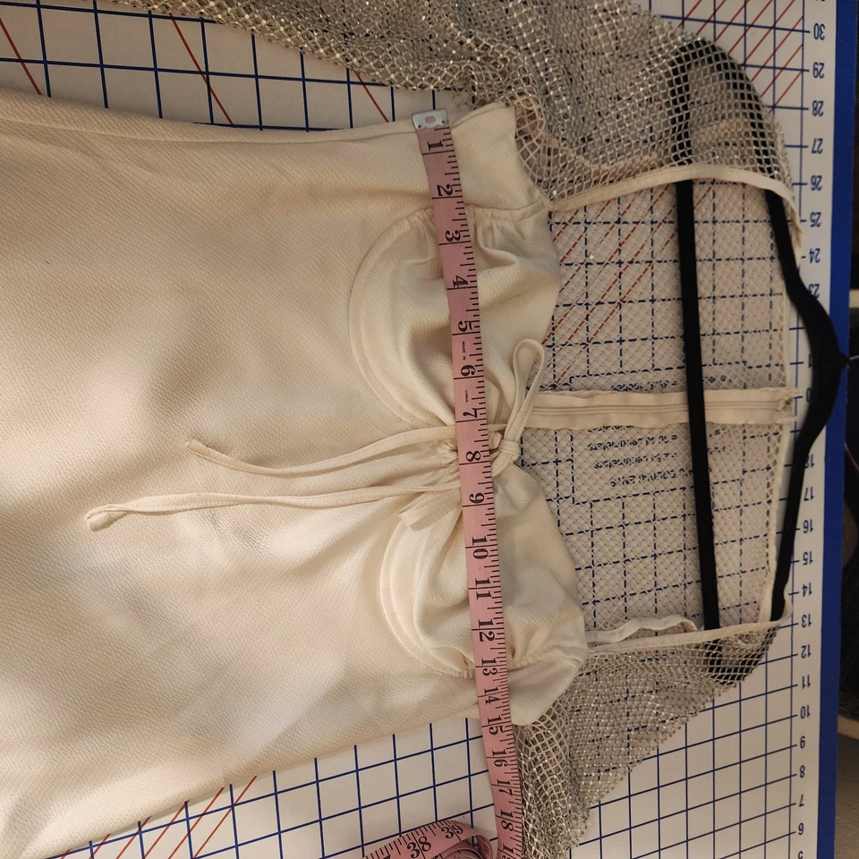 Rare London diamante long sleeve satin & mesh minidress NWOT Cream Size 8 - Image 4 of 4