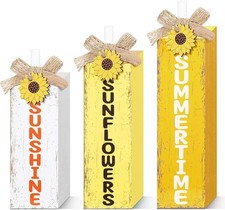 3 Pcs Sunflower Table Decor Summer Wooden Block Sign Summer Tiered Tray Decor Ru
