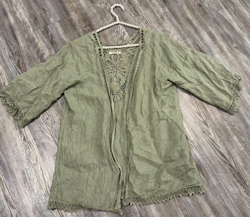 VALENTINO Giacca kimono donna Valentina Naldi Italy lino verde aperto davanti uncinetto OS