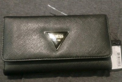 Guess Wallet Wristlet Black Card Slot Purse Zipper Clutch 