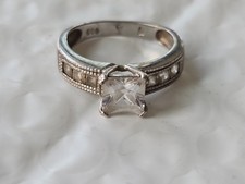 VTG Sterling Silver - White CZ Solitaire Engagement Ring Size 7