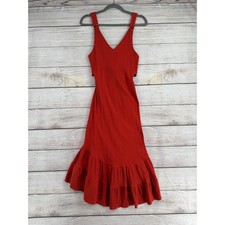 Free People Tie Back Sleeveless Bodycon Midi Dress Womens XS Orange Red