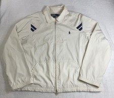VTG Polo Ralph Lauren White Striped 2 Pocket Mens L Windbreaker Bomber Jacket
