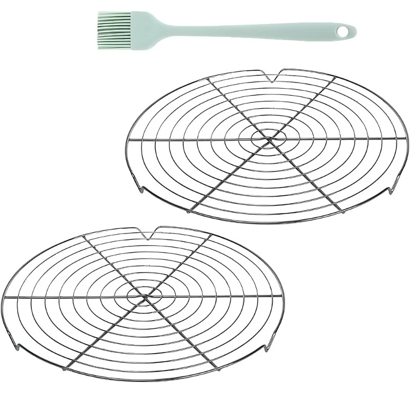 Pack of 2 Round Cake Cooling Rack Set with Silicone Brush Household Bakeware