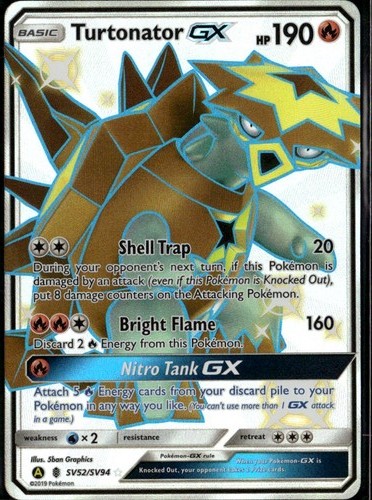 Turtonator GX Shiny Holo Rare Hidden Fates Shiny Vault SV52/SV94 Fire Pokemon Ca