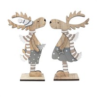 Weihnachtsdeko Rentier Holz Aufsteller Dekofigur Weihnachten 2X Braun Weiß 18Cm