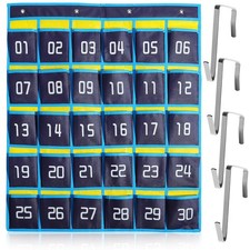 Numbered Classroom Organizer Storage with 30 Pockets and 4 Hooks Wall Hanging...