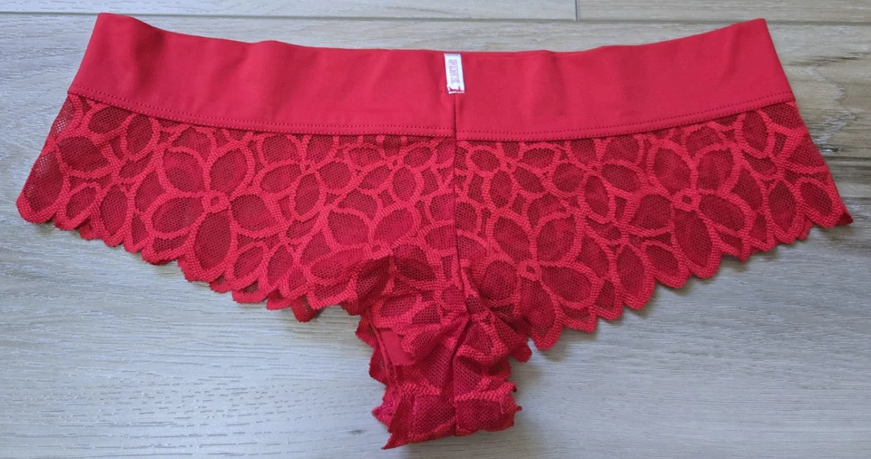 Victoria's Secret PINK Red Sheer Floral Lace Extra Low Rise Cheekster Panties M - Image 2 of 3