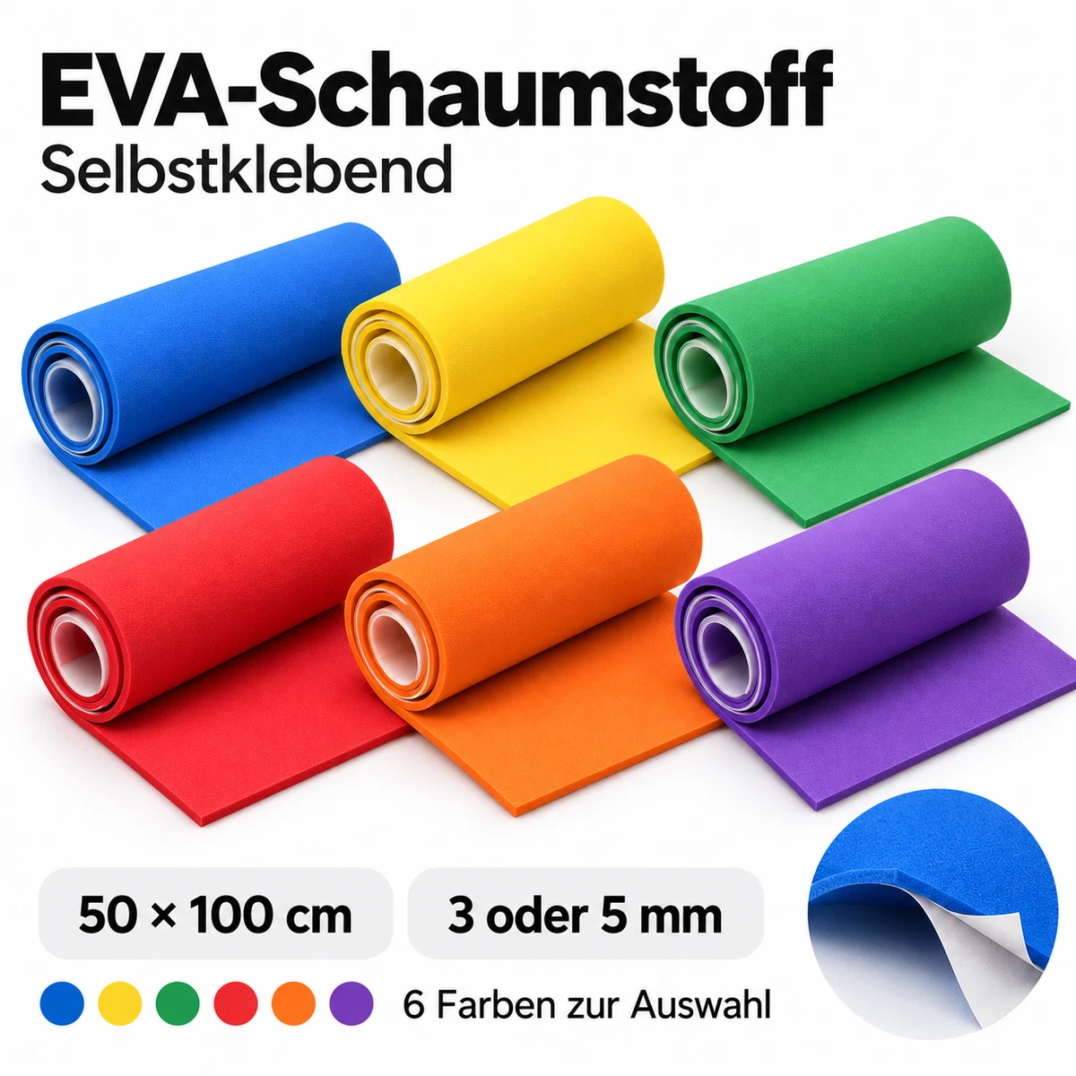 EVA Foam Schaumstoff selbstklebend Bunt 80 kg/m³ Moosgummi Cosplay 50x100cm